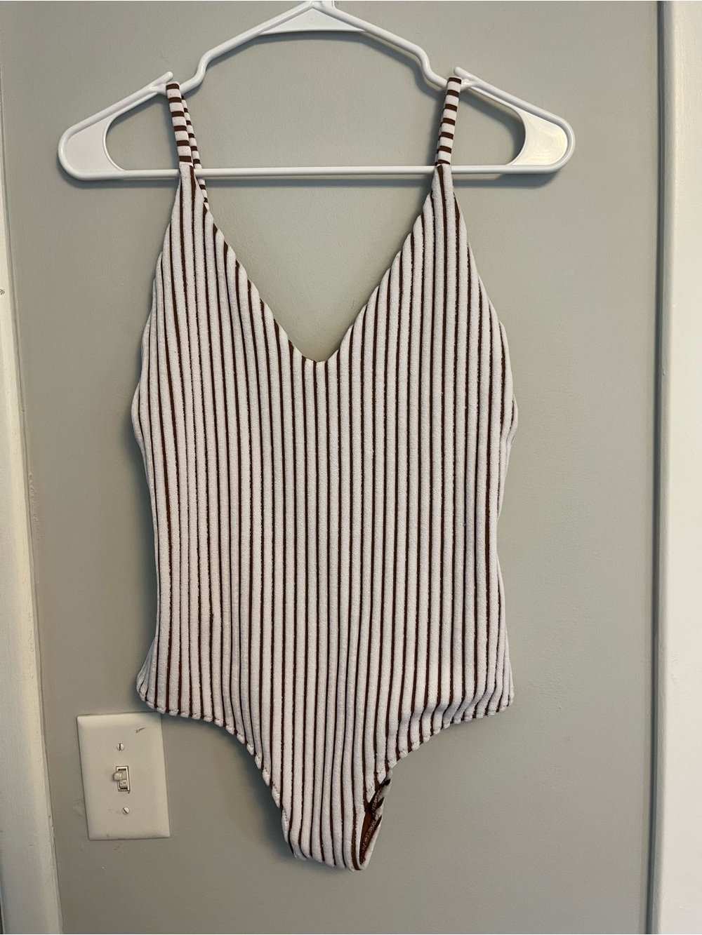Aerie Striped Brown and White One-Piece Swimsuit